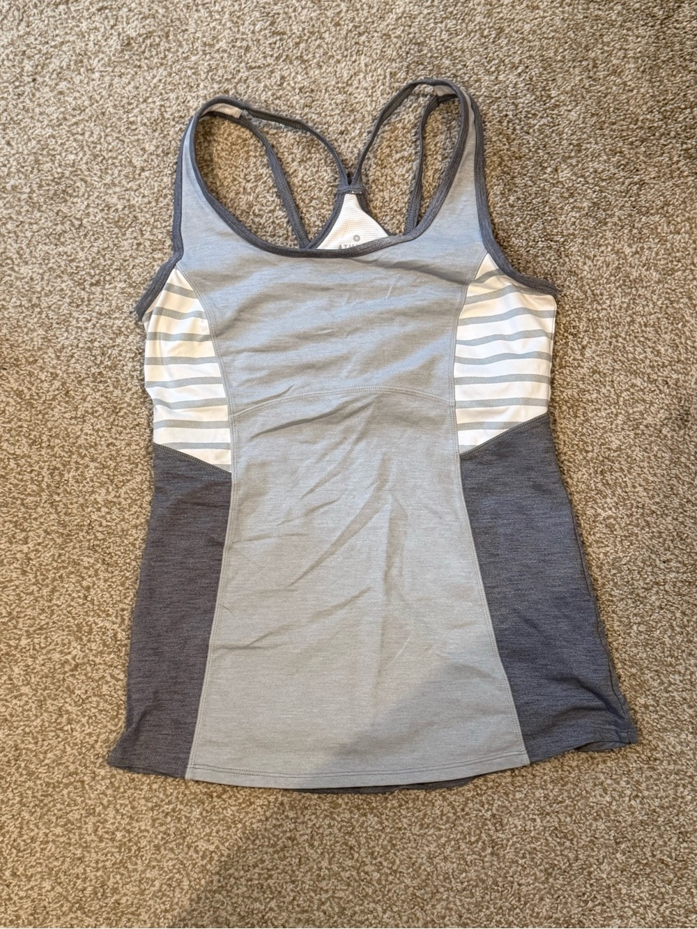 Athleta Light Gray and Dark Gray Striped Panel Racerback Tank